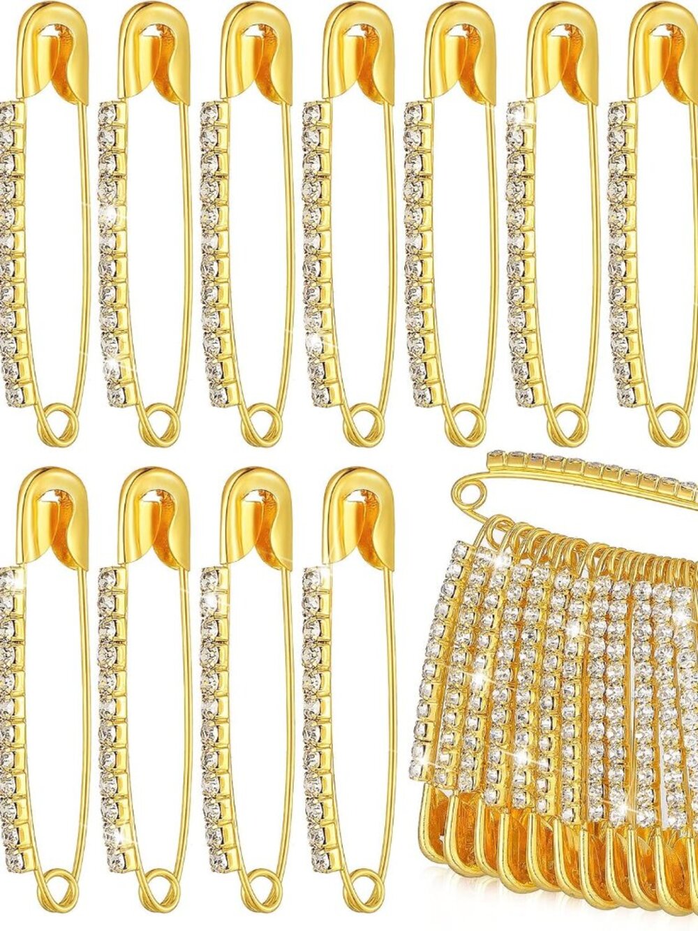 24 Pcs Gold Rhinestone Safety Pins Brooches for Women Accessories